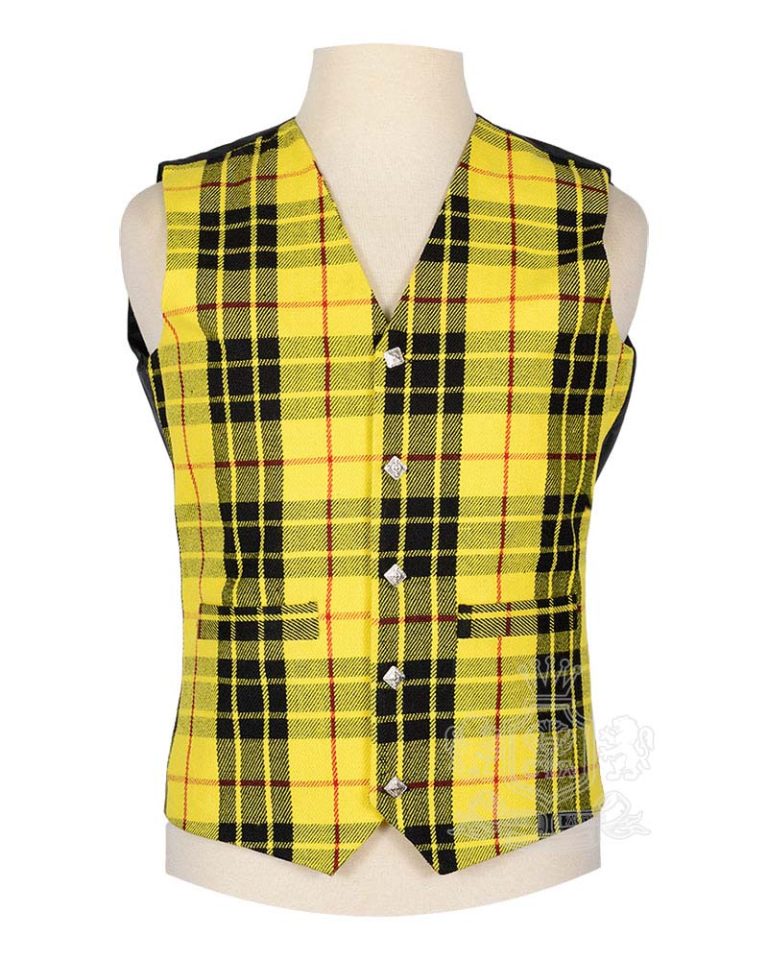 MacLeod of Lewis Tartan Vest in iconic bold yellow and black checkered clan tartan, 5-button front view