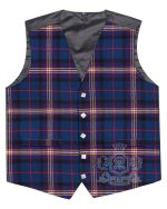 Masonic Tartan Vest in officially registered Freemason navy blue red and gold tartan, 5-button front view