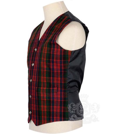 MacDonald Modern tartan argyle waistcoat showing distinctive notched lapel collar and Celtic silver buttons