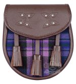 Pride of Scotland Tartan Brown Leather Sporran | Scottish Kilt Pouch