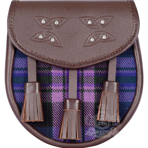 Pride of Scotland Tartan Brown Leather Sporran | Scottish Kilt Pouch