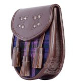 Pride of Scotland Tartan Brown Leather Sporran | Scottish Kilt Pouch - Image 3