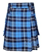 Ramsey Blue Hunting Tartan Utility Kilt with Adjustable Leather Straps - Image 3