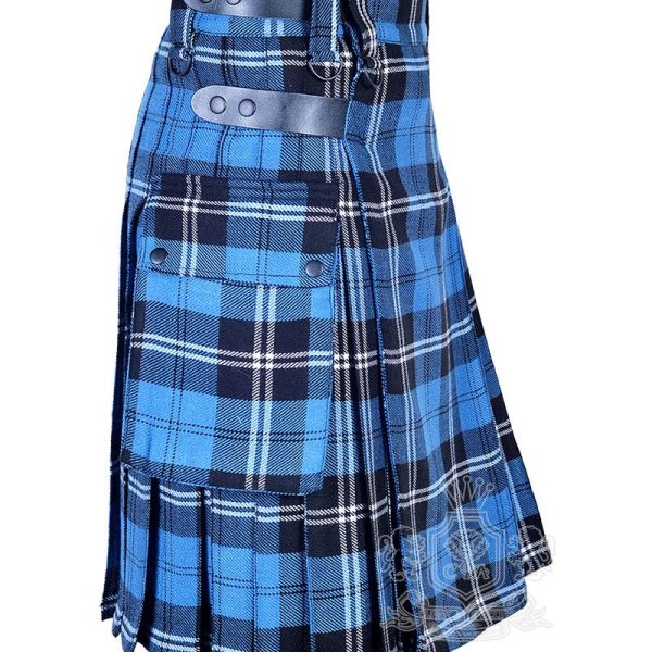 Ramsey Blue Hunting Tartan Utility Kilt with Adjustable Leather Straps