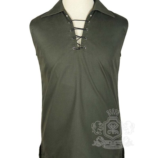 Olive Green Cotton Ghillie Sleeveless Shirt | Traditional Shirt