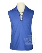 Royal Blue Cotton Ghillie Sleeveless Shirt | Traditional Scottish Shirt