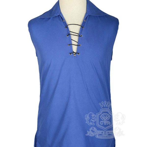 Royal Blue Cotton Ghillie Sleeveless Shirt | Traditional Scottish Shirt