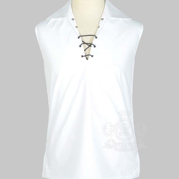 White Cotton Ghillie Sleeveless Shirt | Traditional Shirt