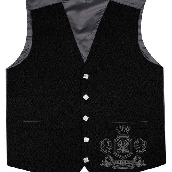 Solid Black Tartan Vest Argyle Waistcoat