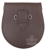 Black Stewart Tartan Brown Leather Sporran | Scottish Kilt Pouch - Image 4