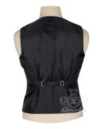Black Watch Weathered Tartan Vest back view showing black satin lining and adjustable silver buckle strap