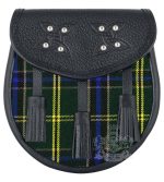 US Army Tartan Black Leather Sporran | Scottish Kilt Pouch