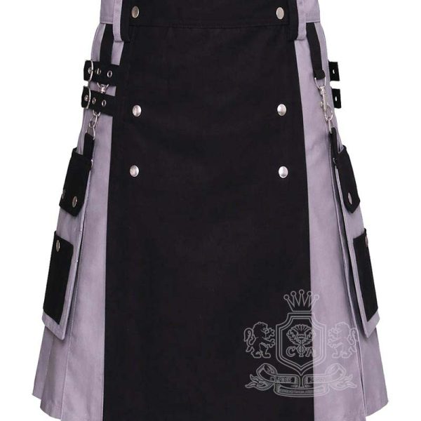Black Grey Cotton Hybrid Utility Kilt