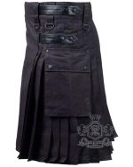 Black Cotton Utility Kilt with Adjustable Leather Straps - Image 3