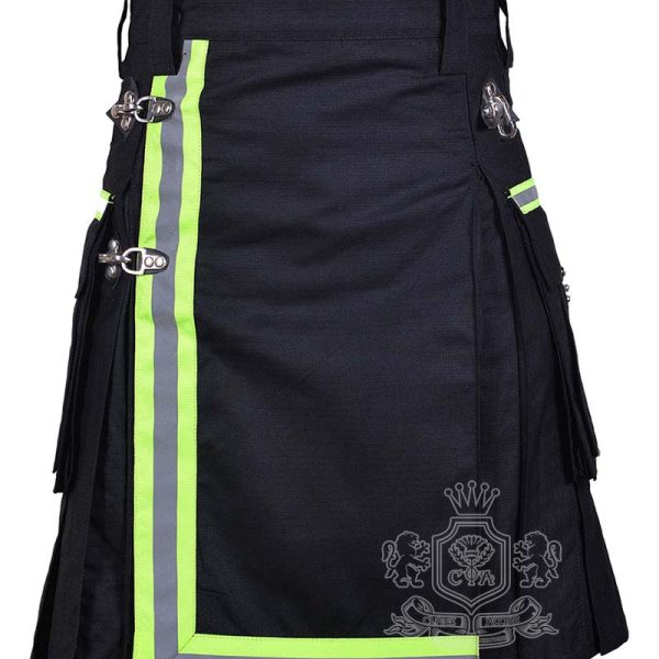 Black Firefighter Utility Kilt | High-Visibility Reflector Tape