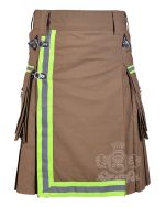 Khaki Firefighter Utility Kilt | High-Visibility Reflector Tape