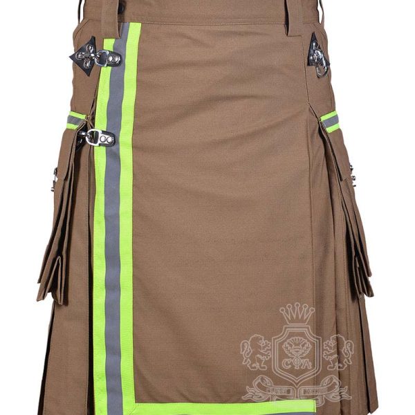 Khaki Firefighter Utility Kilt | High-Visibility Reflector Tape