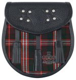 Scott Hunting Tartan Black Leather Sporran | Scottish Kilt Pouch