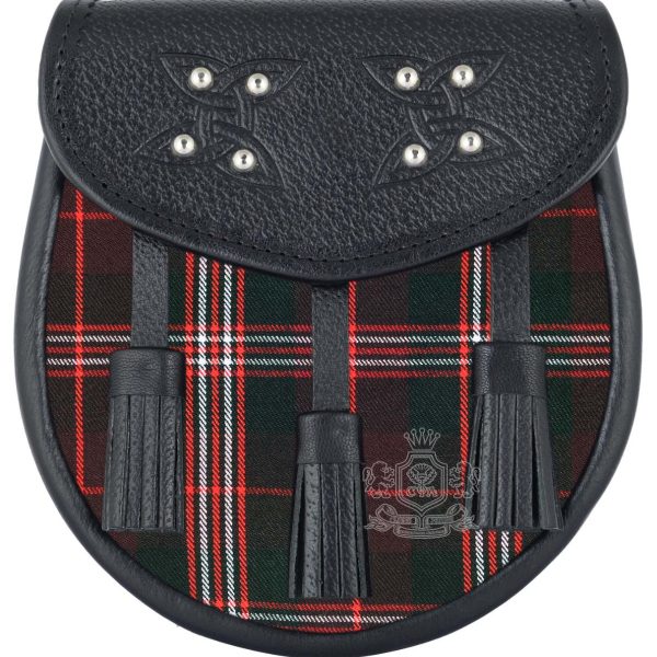 Scott Hunting Tartan Black Leather Sporran | Scottish Kilt Pouch