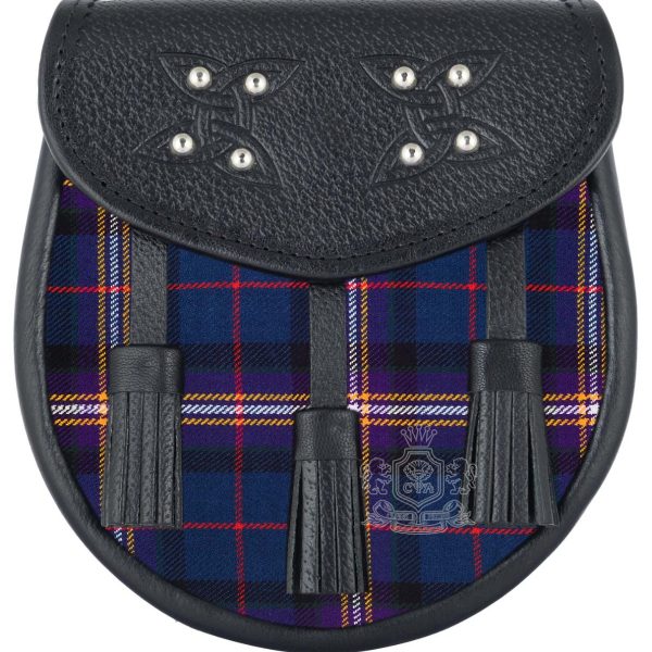 Masonic Tartan Black Leather Sporran | Scottish Kilt Pouch