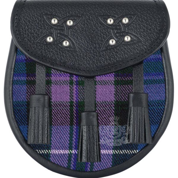 Pride of Scotland Tartan Black Leather Sporran | Scottish Kilt Pouch