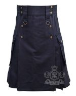 Black Cotton Utility Kilt with Slant Pockets