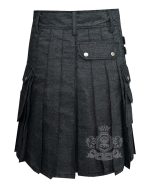 Black Denim Utility Kilt - Image 3