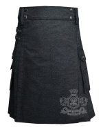 Black Denim Utility Kilt