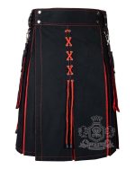 Black Inner Red Hybrid Utility Kilt with Laces
