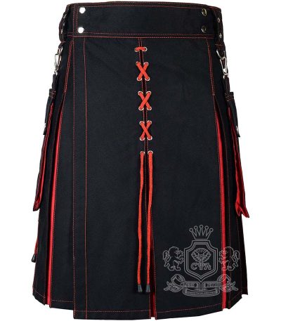 Black Inner Red Hybrid Utility Kilt with Laces