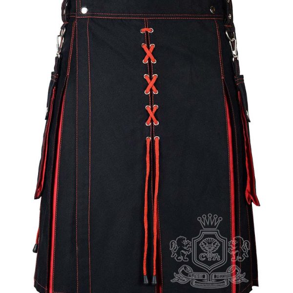 Black Inner Red Hybrid Utility Kilt with Laces