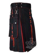 Black & Red Hybrid Cotton Utility Kilt – Detachable Pockets - Image 2