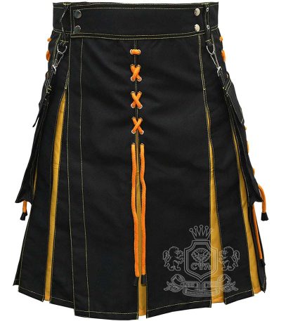 Black Inner Yellow Hybrid Utility Kilt with Laces