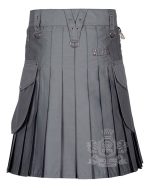 Grey Cotton Utility Kilt with Cargo Pockets - Image 2