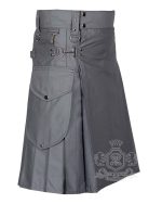 Grey Cotton Utility Kilt with Cargo Pockets