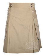 Khaki Cotton Utility Kilt with Cargo Pockets