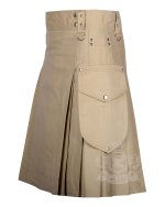 Khaki Cotton Utility Kilt with Cargo Pockets - Image 2