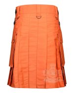 Orange Cotton Utility Kilt with Adjustable Leather Straps - Image 4
