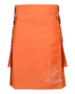 Orange Cotton Utility Kilt with Adjustable Leather Straps - Image 2