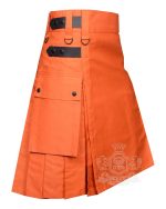 Orange Cotton Utility Kilt with Adjustable Leather Straps