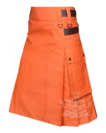 Orange Cotton Utility Kilt with Adjustable Leather Straps - Image 3