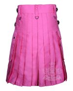 Pink Cotton Utility Kilt with Adjustable Leather Straps - Image 3