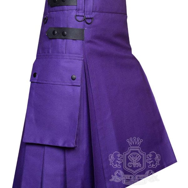 Purple Cotton Utility Kilt with Adjustable Leather Straps