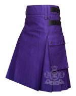 Purple Cotton Utility Kilt with Adjustable Leather Straps - Image 3