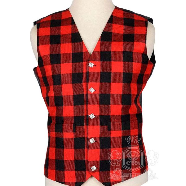 Rob Roy MacGregor Tartan Vest in bold red and black checkered clan tartan, 5-button front view